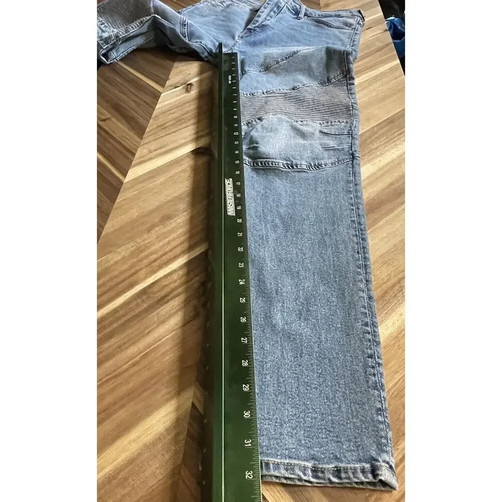 True Religion Rocco Jeans Moto Ribbed Denim‎ Relaxed Skinny Mens 34x32 New